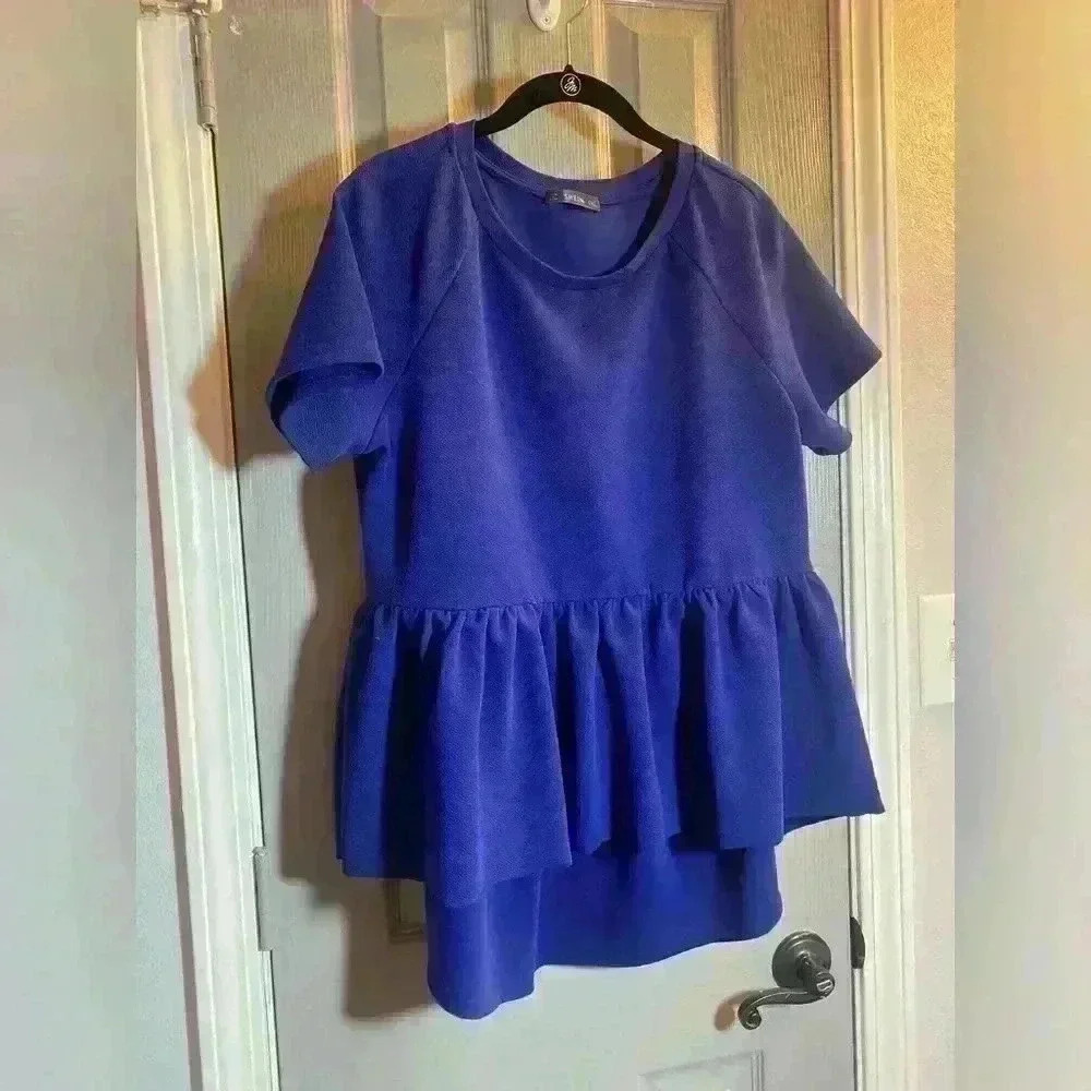 SHEIN Royal blue top with ruffle at bottom. Hi-Lo women’s size 0XL